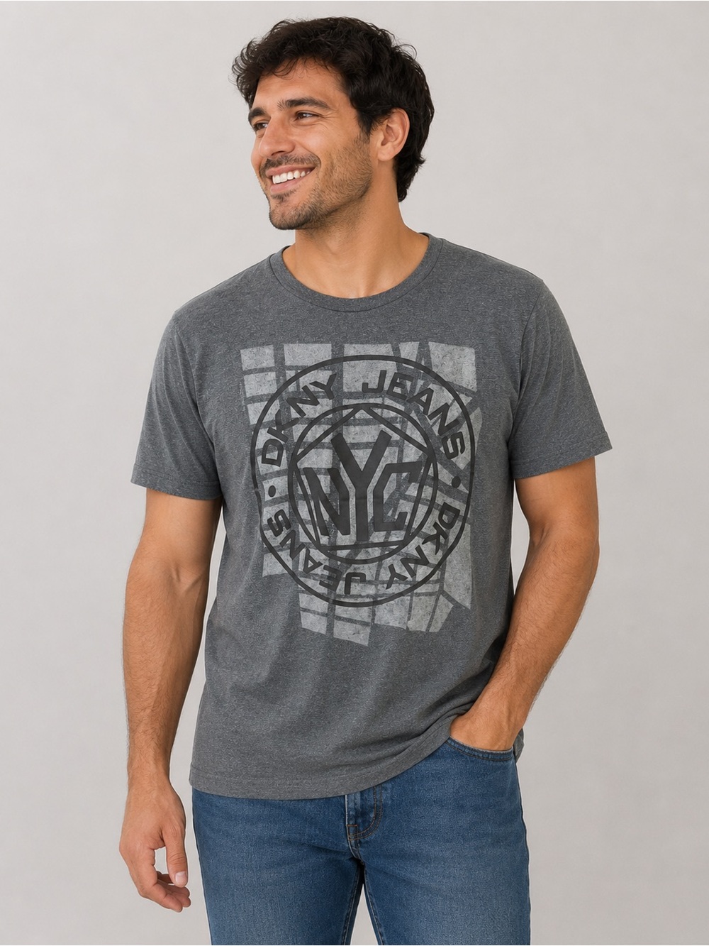 DKNY Jeans Gray Graphic Logo T-Shirt | Men’s Large